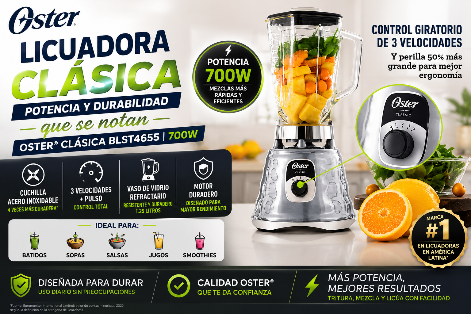 Licuadora OSTER Clásica BLST4655 700W Plateado
